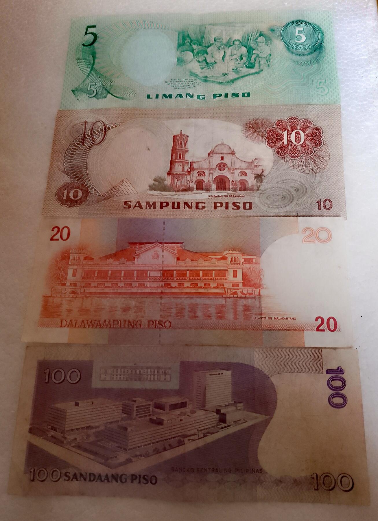 菲律宾1949、1986年5、10、20、100比索靓品纸币4枚一组