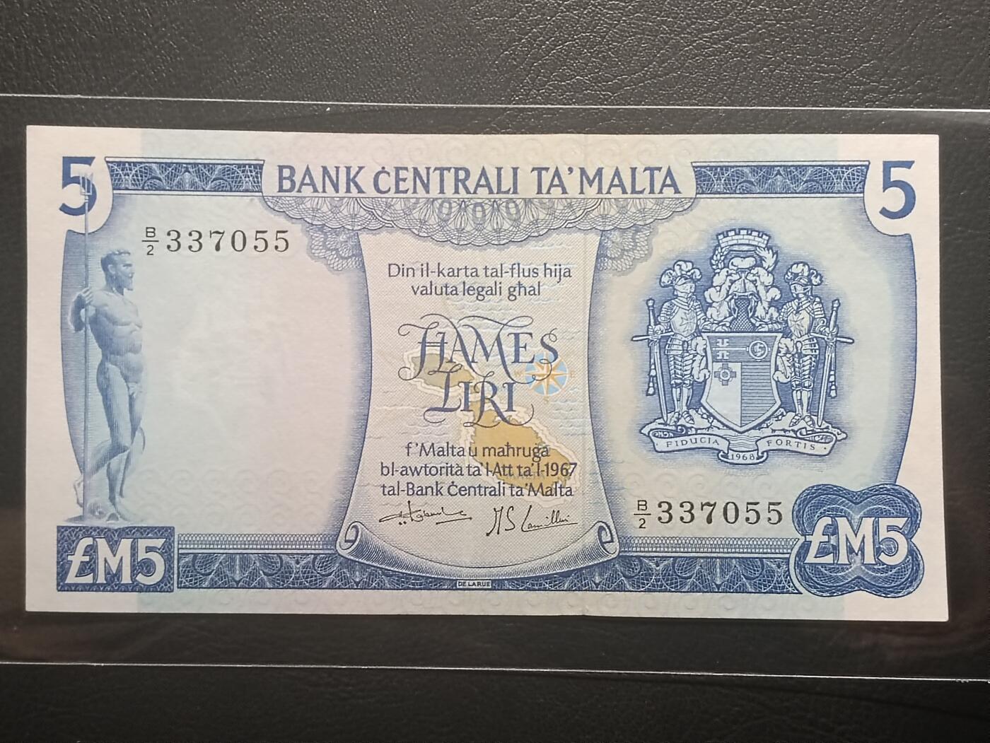 2026二月第一期，总215期 马耳他1973版5里拉UNC-，国徽和彩绘的特色小船