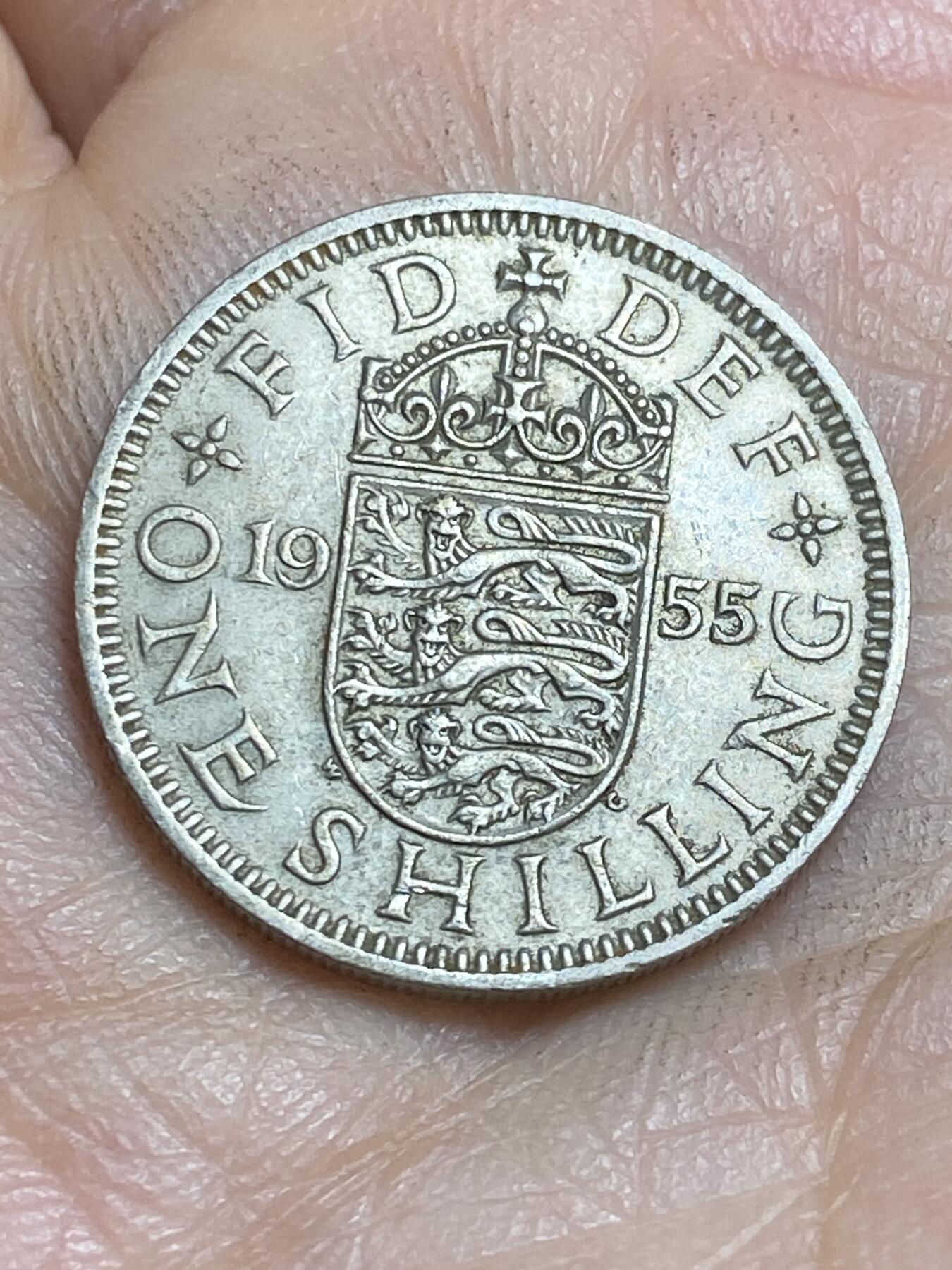 2026年第十六场(总第一百八十五场）外国好品散币场(免佣金) 英国🇬🇧1955年1先令(伊丽莎白二世青年桂冠第二版，英格兰盾徽版)