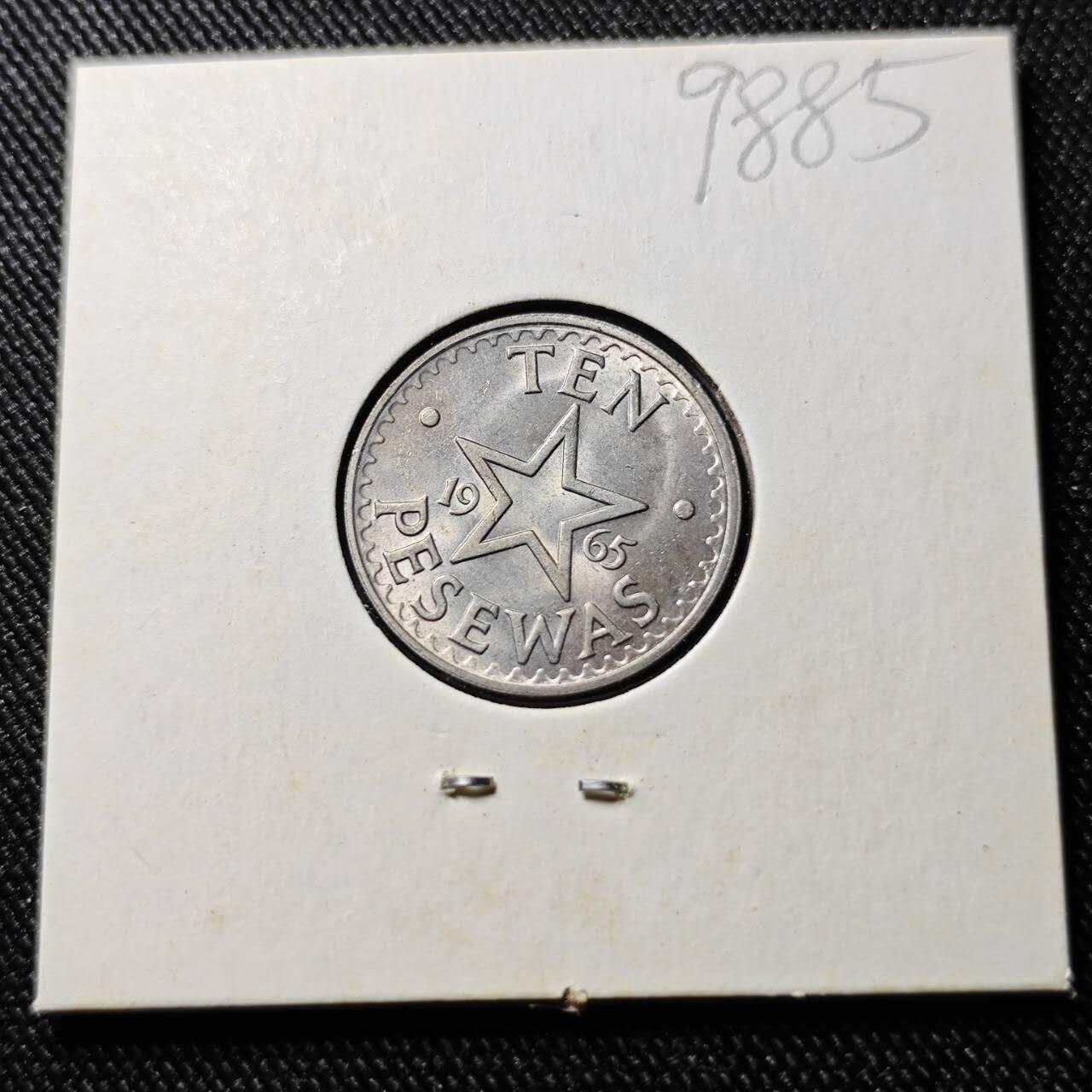 KK钱币收藏小铺  第398期 百期特拍（四拍之二） 2月预留时间 周末发货   1965加纳10比塞塔 好品