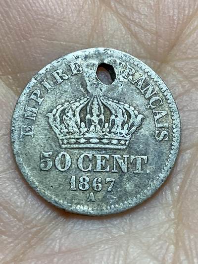 2026年第十六场(总第一百八十五场）外国好品散币场(免佣金) - 打孔–法兰西第二帝国1867年50生丁银币(拿破仑三世第二版，A标巴黎造，835高银)