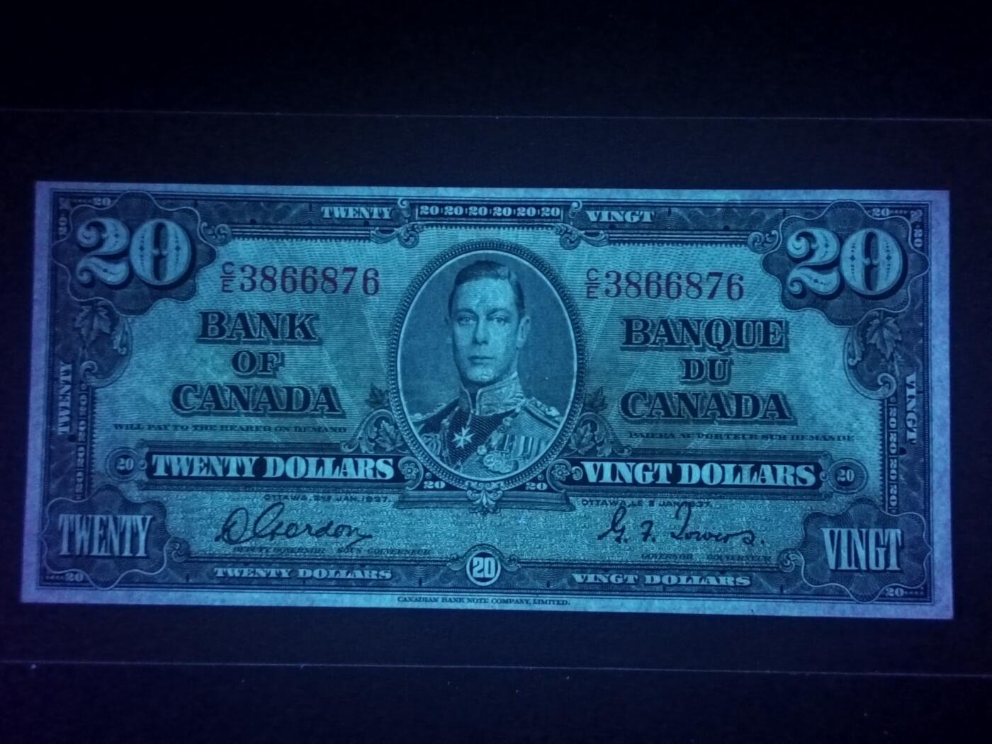 2026二月第一期，总215期 加拿大1937版20元AUNC，乔治六世国王和农神，稀有中高面值品种