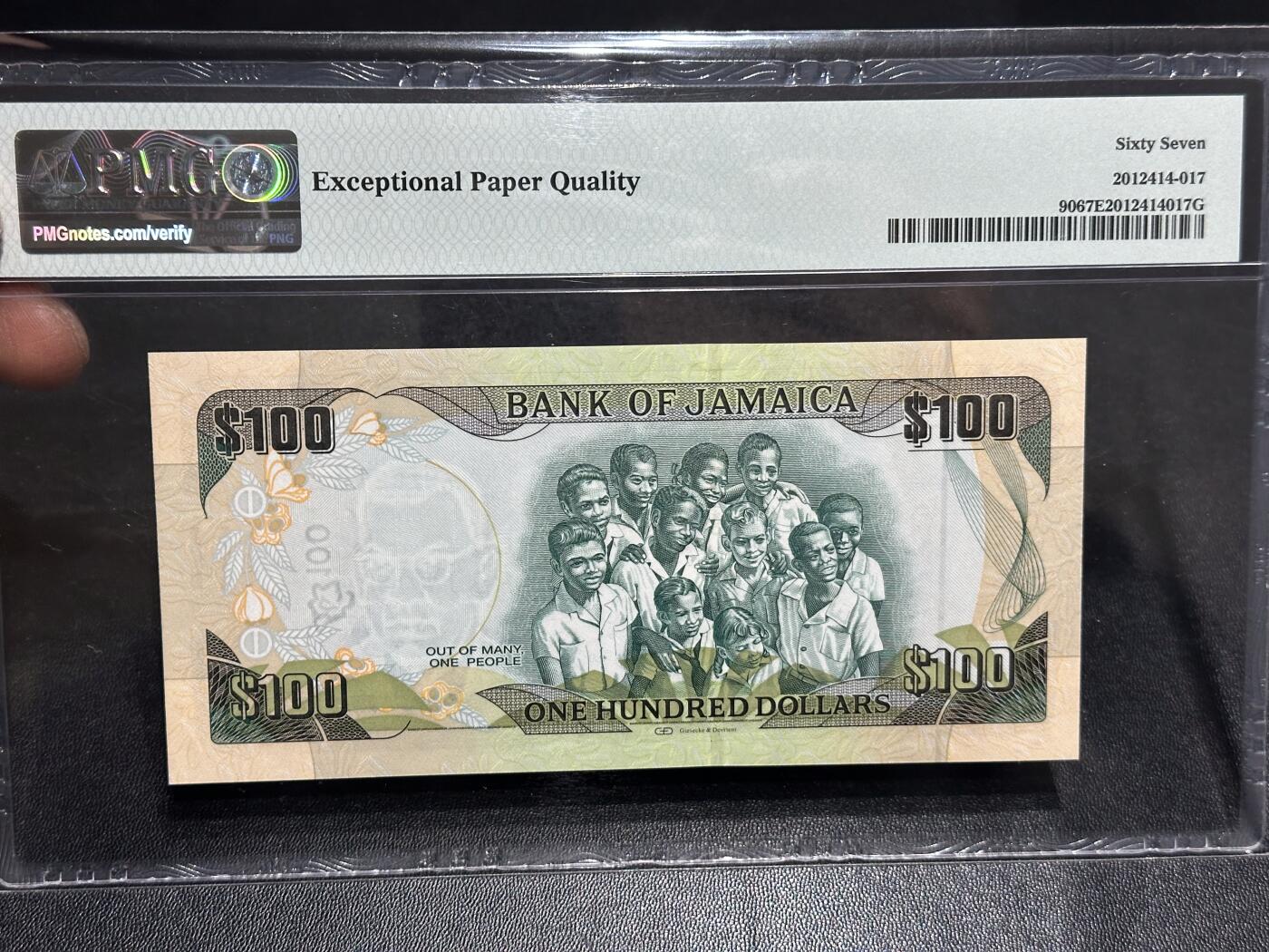 《外钞收藏家》第六百零六期（精品场）（本平台长期征集拍品、欢迎藏友们联系合作） 2012年牙买加100 纪念钞 PMG67