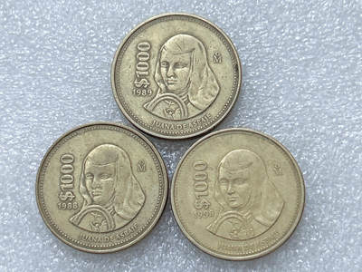第一海外回流一元起拍收藏 散集专场  第297期 - 墨西哥1000比索硬币 3枚