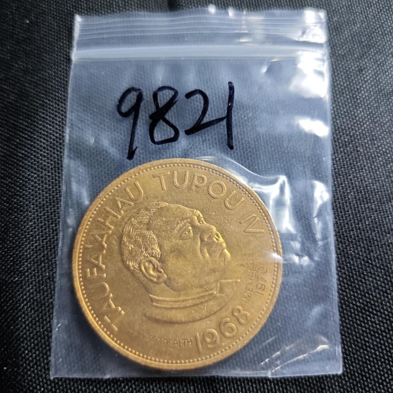KK钱币收藏小铺  第398期 百期特拍（四拍之二） 2月预留时间 周末发货  1968汤加2潘果大镍币 镀金 加字版