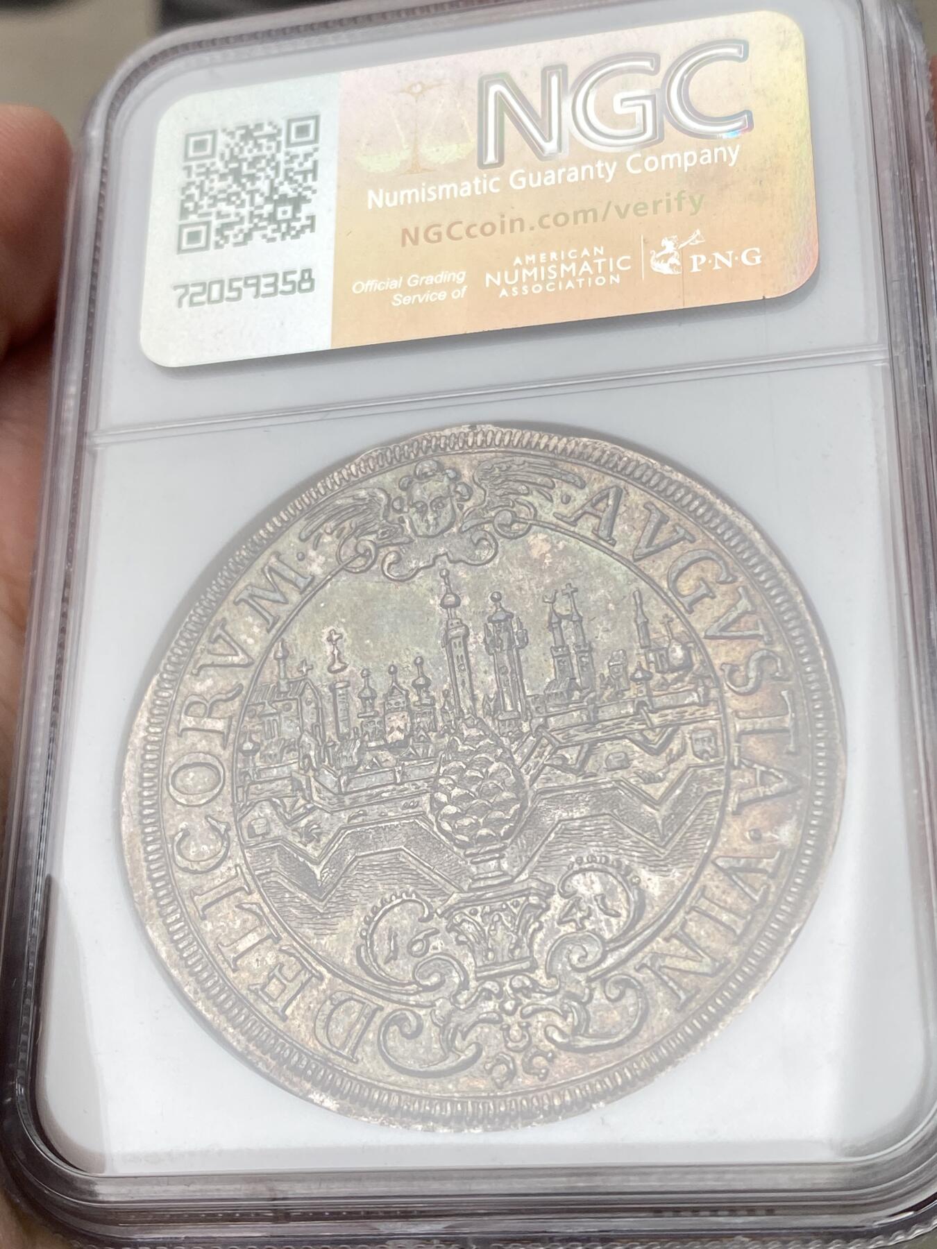 万国钱币拍卖第060期（万国六十期纪念大拍） NGC MS61 1641德国奥格斯堡景观大泰勒 名誉景观品种 浓郁欧陆五彩打制极佳 状态难得的收藏级品质