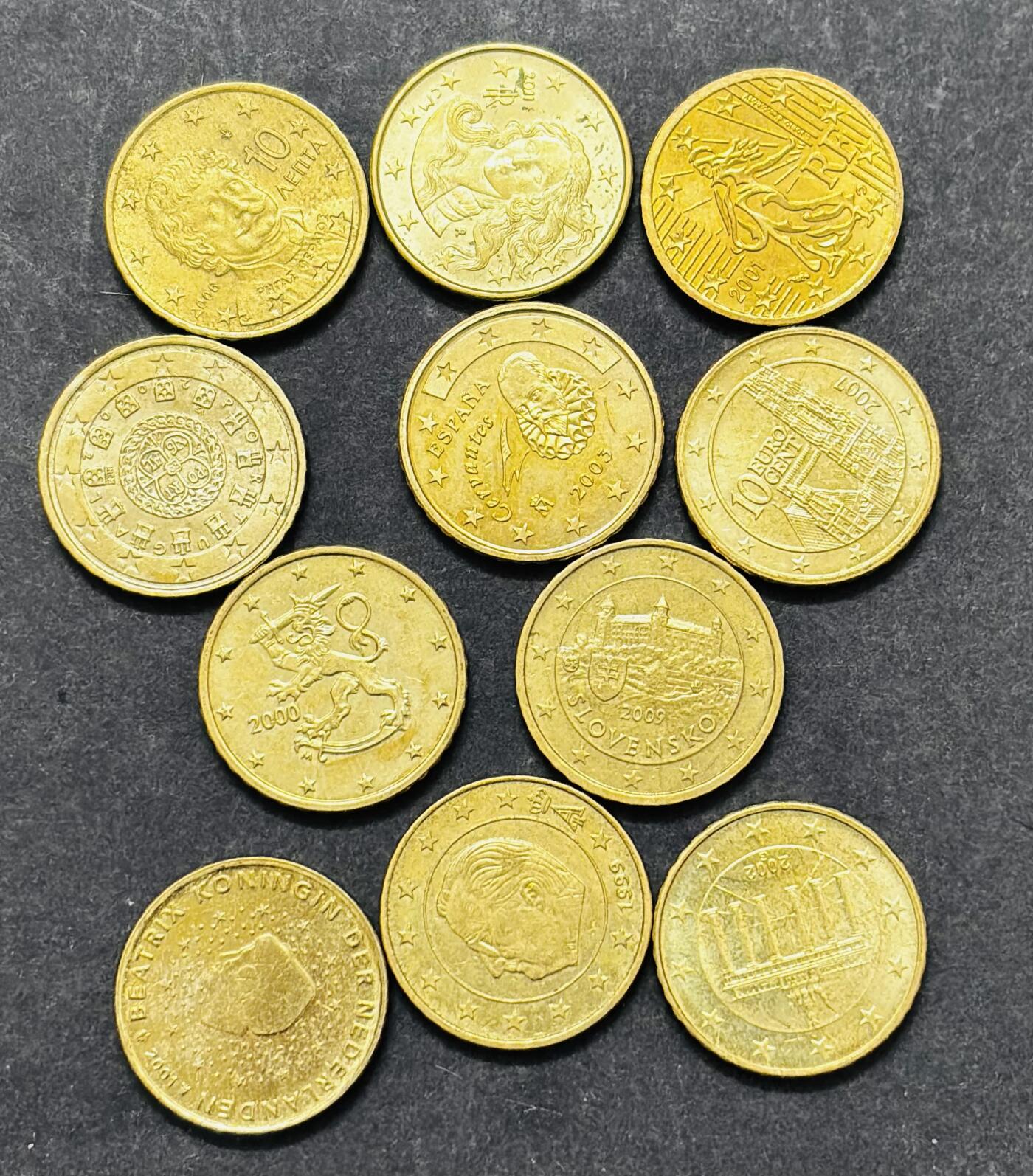 文馨钱币收藏 2026新年第五场（第 291 场）【长期接代拍品】 原铜光欧盟 11 国 10 欧分无重复