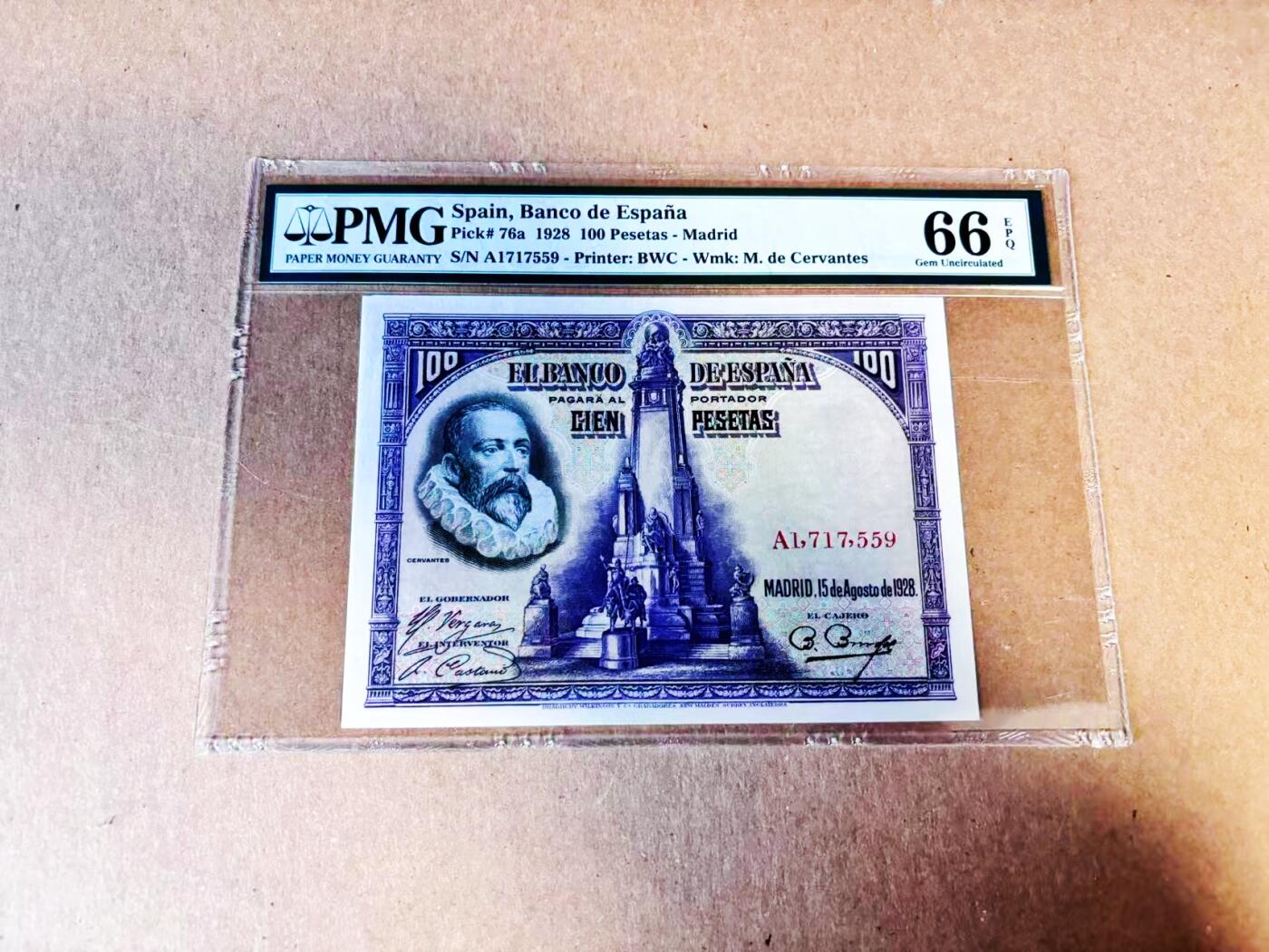 【Blue Auction】世界纸币精拍第781期——18级TOP拍卖/信誉/品质/专业/高效💫 西班牙 1928年100比塞塔 堂吉诃德 PMG66EPQ 