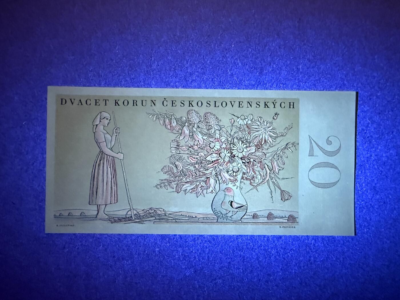 《艾美收藏》第230期-2.1周日外币年前精品场 捷克斯洛伐克20克朗 UNC 1949年 花环少女 透光有处印刷自带小杂质 实钞无针孔 无47