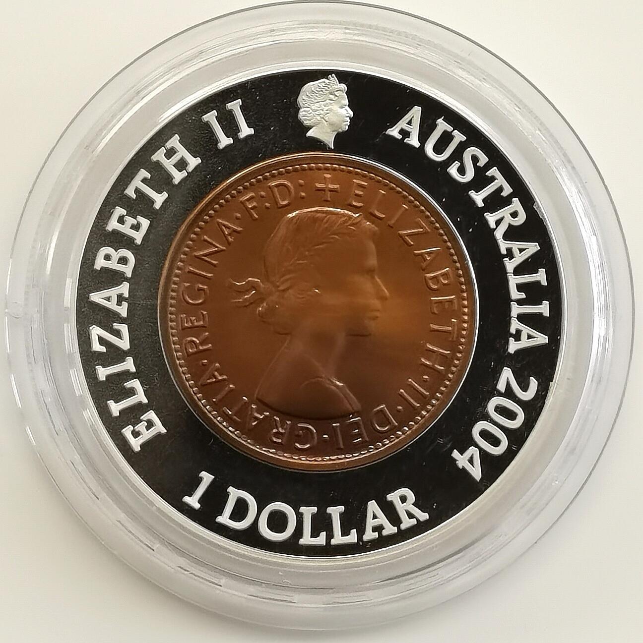 博洋堂世界钱币拍卖第159期（全场包邮） 澳大利亚2004年最后的袋鼠便士40周年精制纪念银币，盒证全，中间纯铜，外圈纯银-1