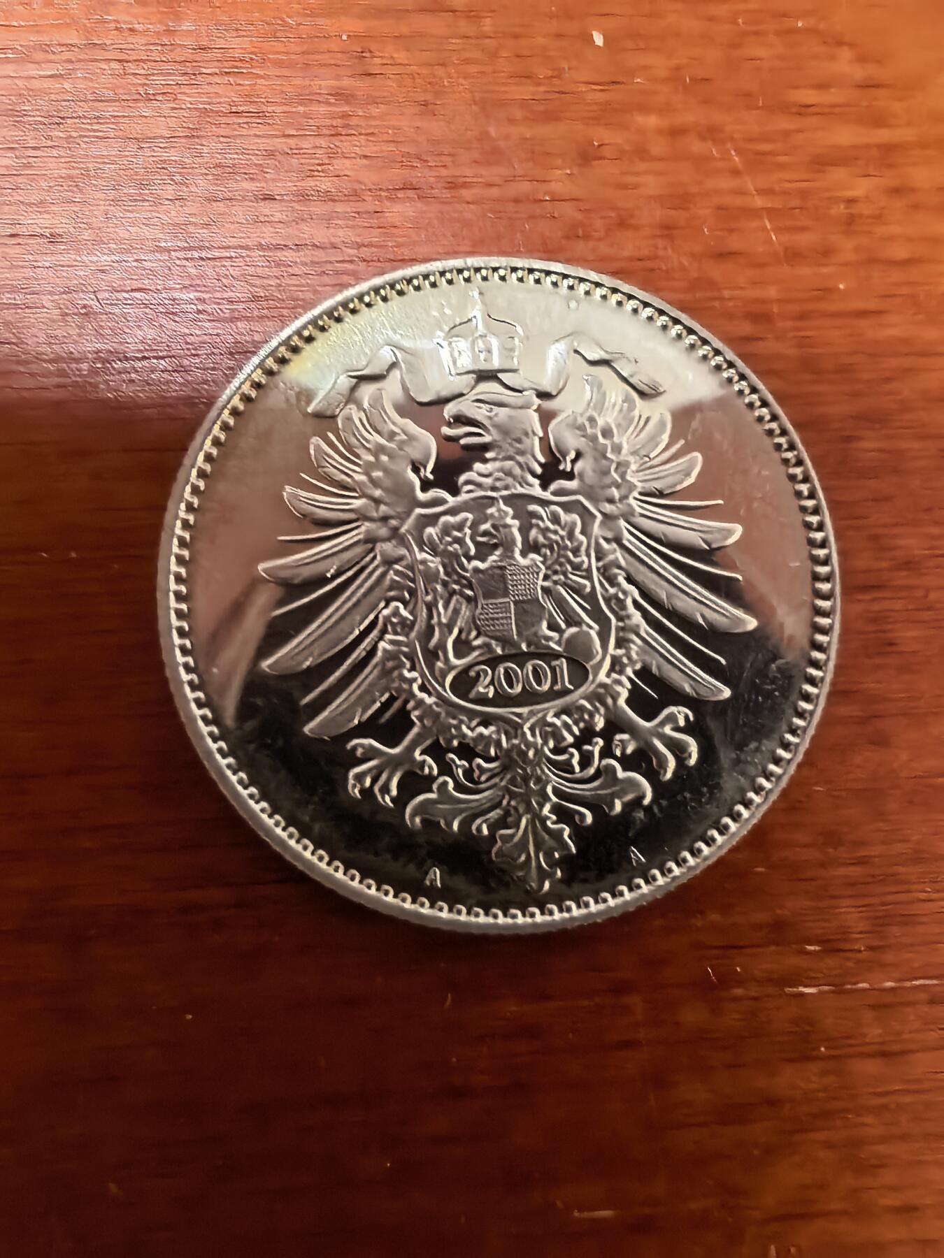 长老汇蛇年精选第九十七场拍卖 2001德国复刻1873年1马克精制银币，4.93克999银