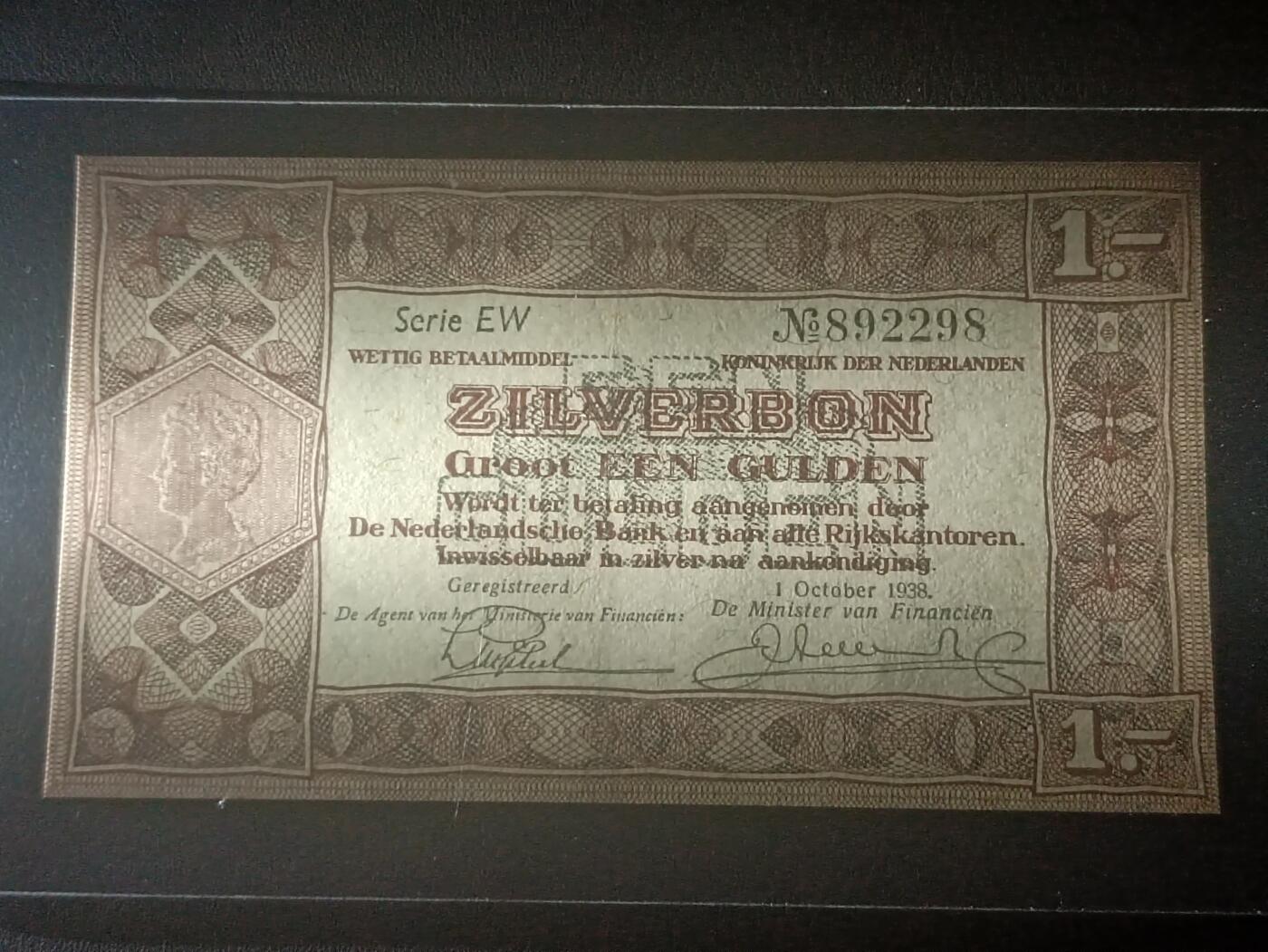 2026二月第一期，总215期 荷兰1938年银币兑换券1盾UNC-雷达号892298