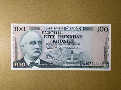 《艾美收藏》第230期-2.1周日外币年前精品场 - 冰岛100克朗 UNC 1961年再版 冰岛银行家根拿松 豹子号