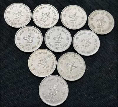 文馨钱币收藏 2026新年第五场（第 291 场）【长期接代拍品】 - 1987 年英属香港一元，高冠女王版 10 枚