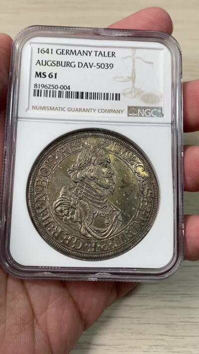 万国钱币拍卖第060期（万国六十期纪念大拍） NGC MS61 1641德国奥格斯堡景观大泰勒 名誉景观品种 浓郁欧陆五彩打制极佳 状态难得的收藏级品质