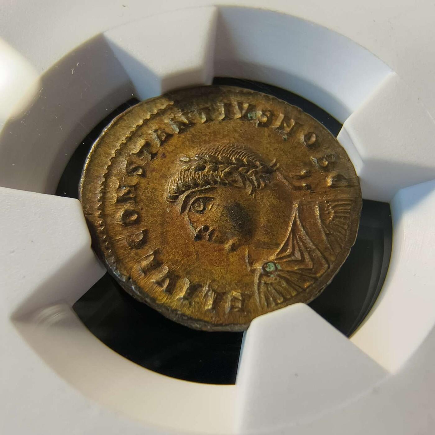 七河·世界币章矿标杂件每周小拍（总第36期）（周一结标） 精品（28）k627古罗马帝国铜币 君士坦提乌斯二世 华夏评级AU55