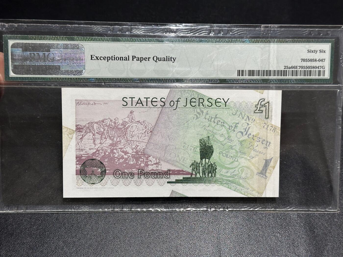 《外钞收藏家》第六百零六期（精品场）（本平台长期征集拍品、欢迎藏友们联系合作） 1995年泽西女王1镑 纪念钞 PMG66