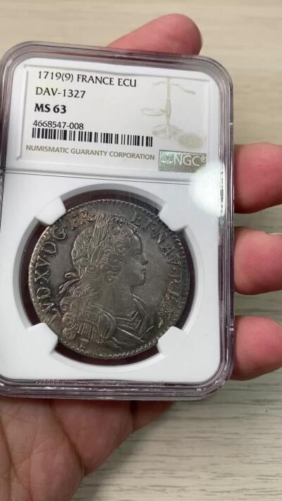 万国钱币拍卖第060期（万国六十期纪念大拍） NGC MS63 1719法国路易十五埃居大银 雷恩厂铸造 全深打欧陆五彩转光极美 少许减重痕迹 顶级收藏品质