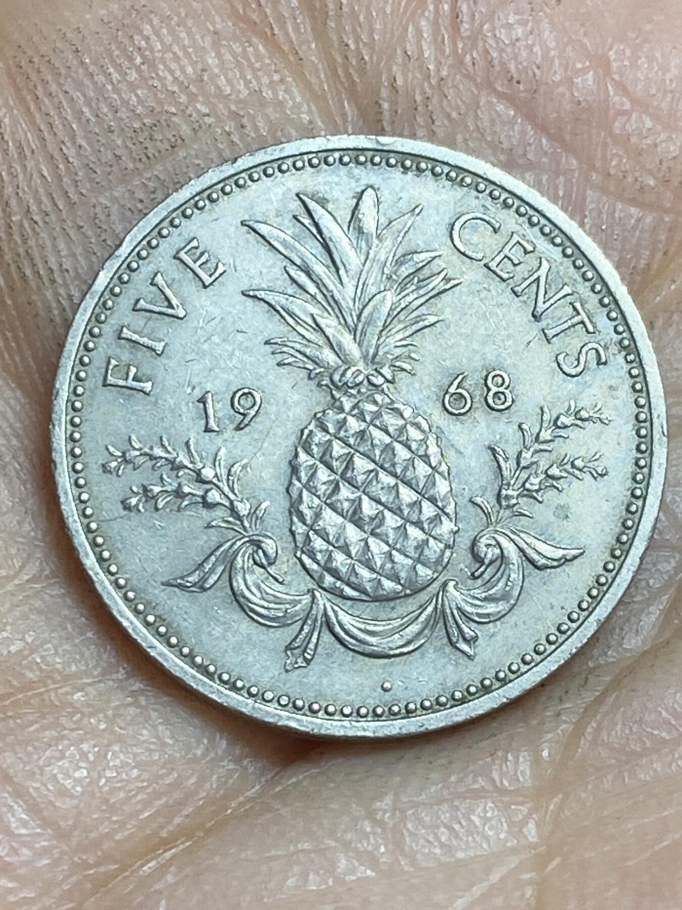 2026年第十六场(总第一百八十五场）外国好品散币场(免佣金) 巴哈马🇧🇸1968年5分(伊丽莎白二世中年花冠第一版，伦敦造)