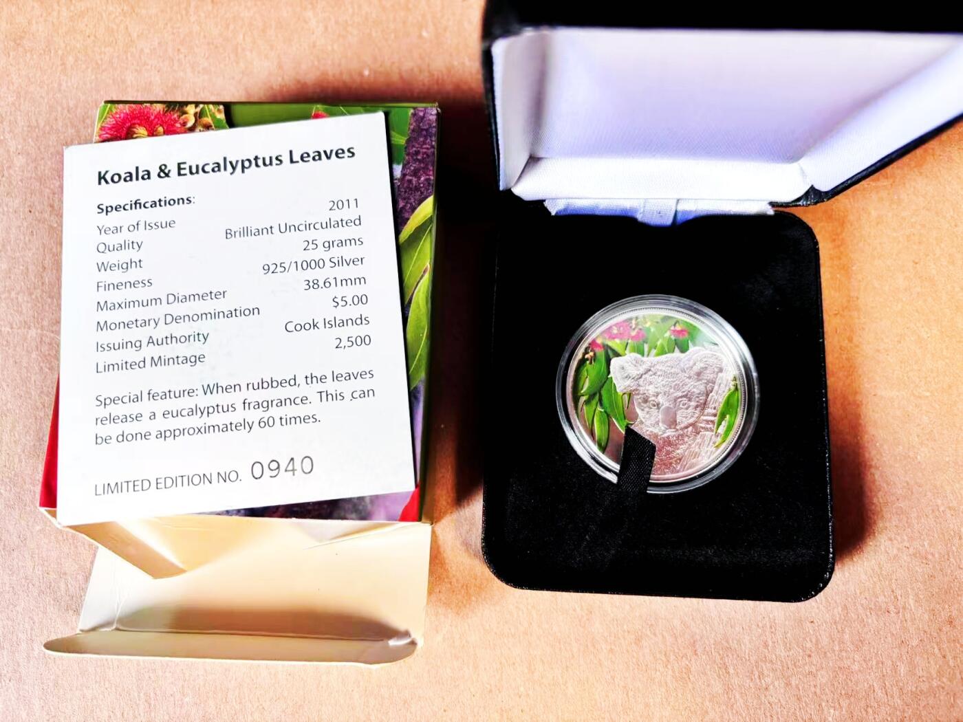 【Blue Auction】世界纸币精拍第781期——18级TOP拍卖/信誉/品质/专业/高效💫 【带盒带证书】库克群岛 2011年含25克925银 彩色考拉银币