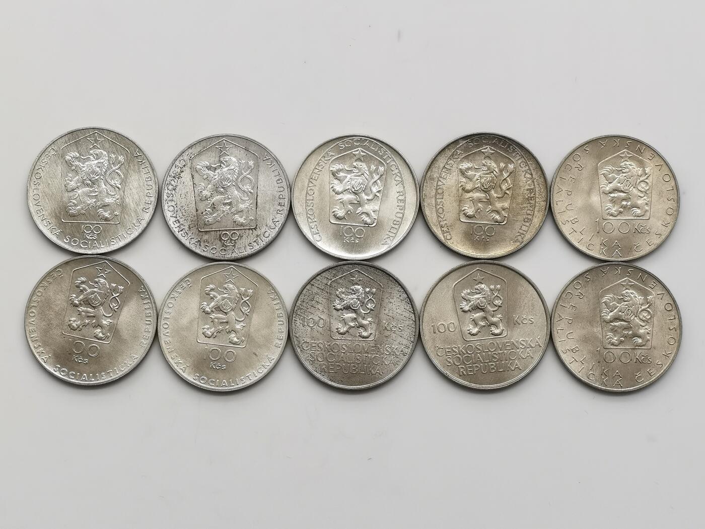 博洋堂世界钱币拍卖第159期（全场包邮） 捷克斯洛伐克100克朗纪念银币一组10枚（5个品种）原卷品相