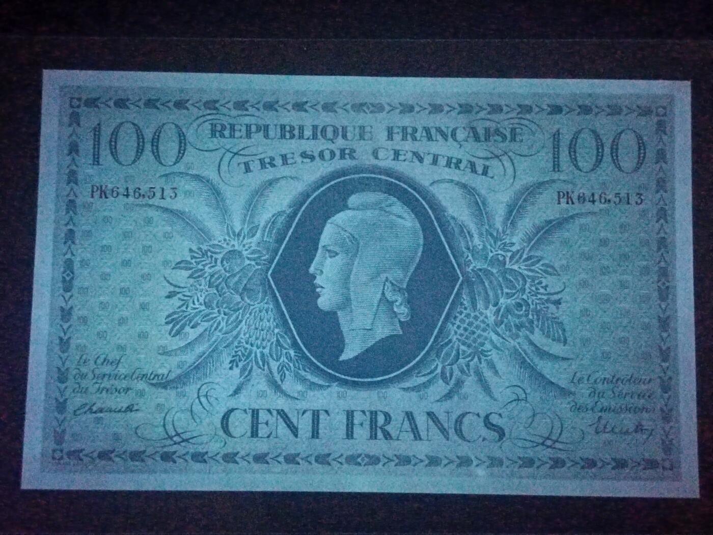 2026二月第一期，总215期 法国1943版100法郎AUNC，二战时期自由法国军队的政府债券纸币，玛丽安娜女神