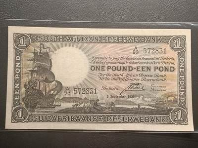 2026二月第一期，总215期 - 南非1939年1镑AUNC英文在上版本，稀有的二战前发行年份，布尔人发展元素的帆船牛车和国徽