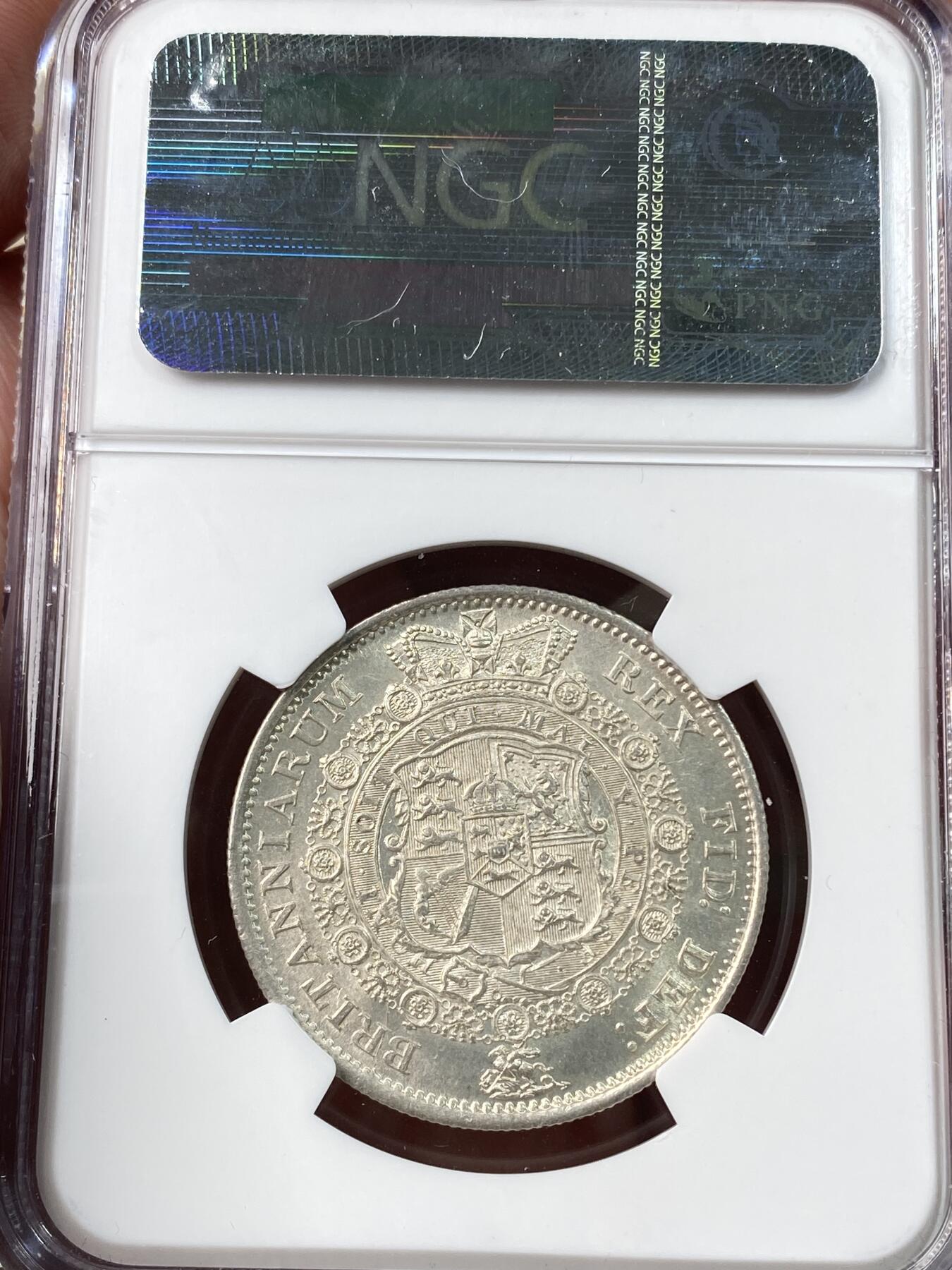 万国钱币拍卖第060期（万国六十期纪念大拍） NGC MS63 1817英国乔治三世牛头半克朗银币 经典品种 全深打银霜转光好品难得