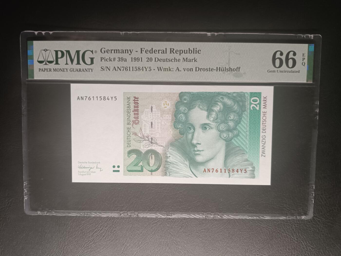 2026二月第一期，总215期 德国1991年20马克PMG66epq，植物学家徐赛尔