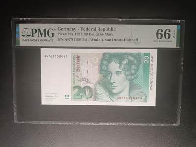 2026二月第一期，总215期 - 德国1991年20马克PMG66epq，植物学家徐赛尔