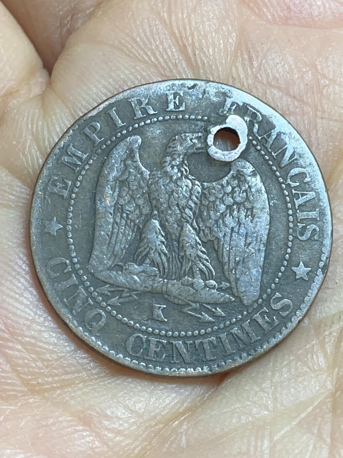 2026年第十六场(总第一百八十五场）外国好品散币场(免佣金) 打孔–法兰西第二帝国1864年5生丁(拿破仑三世第二版，K标波尔多造)