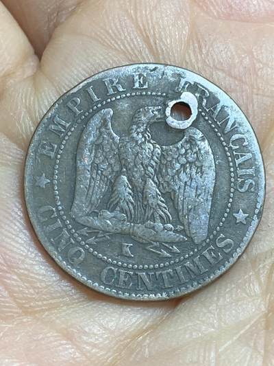 2026年第十六场(总第一百八十五场）外国好品散币场(免佣金) - 打孔–法兰西第二帝国1864年5生丁(拿破仑三世第二版，K标波尔多造)