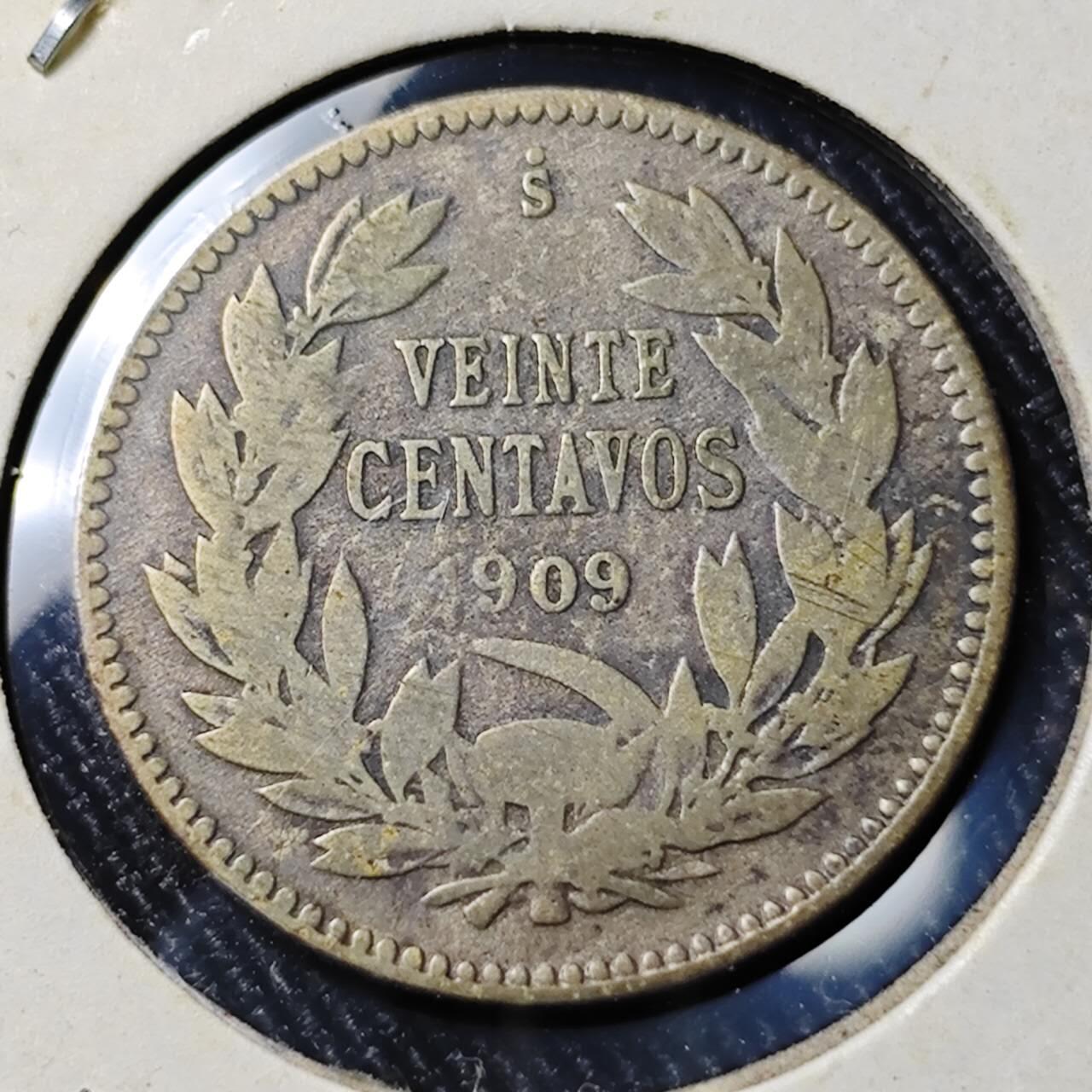 KK钱币收藏小铺  第398期 百期特拍（四拍之二） 2月预留时间 周末发货  1909智利20分银币