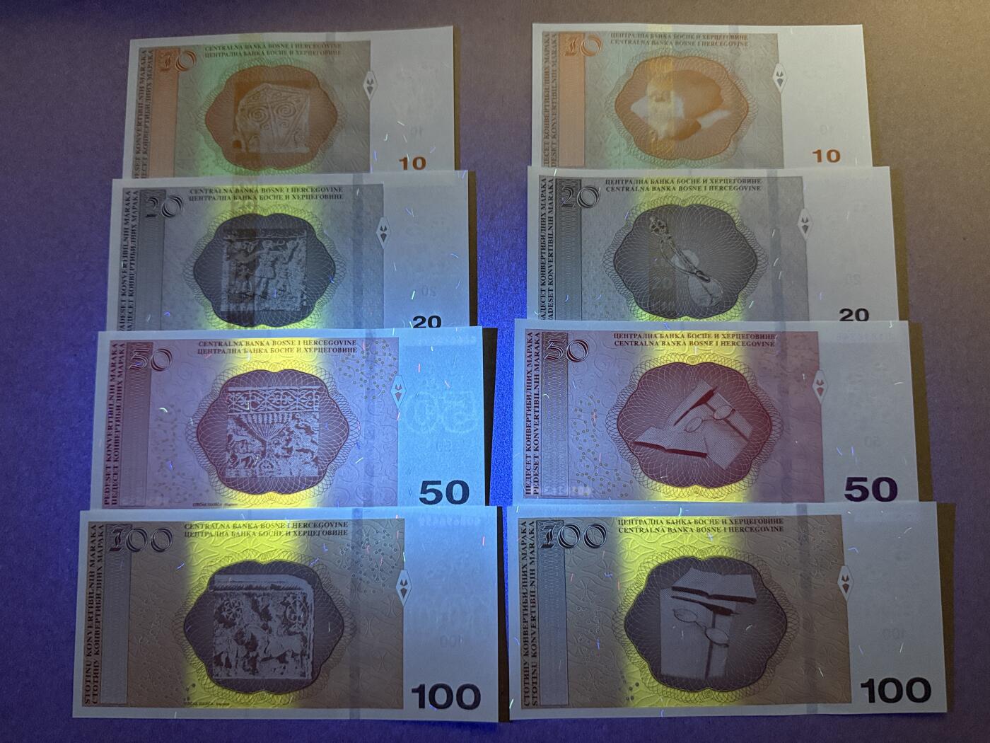 《艾美收藏》第230期-2.1周日外币年前精品场 波黑10、20、50、100马克两版共8张 UNC 2017年 波黑联邦和塞族2个版本大全套 非常难得