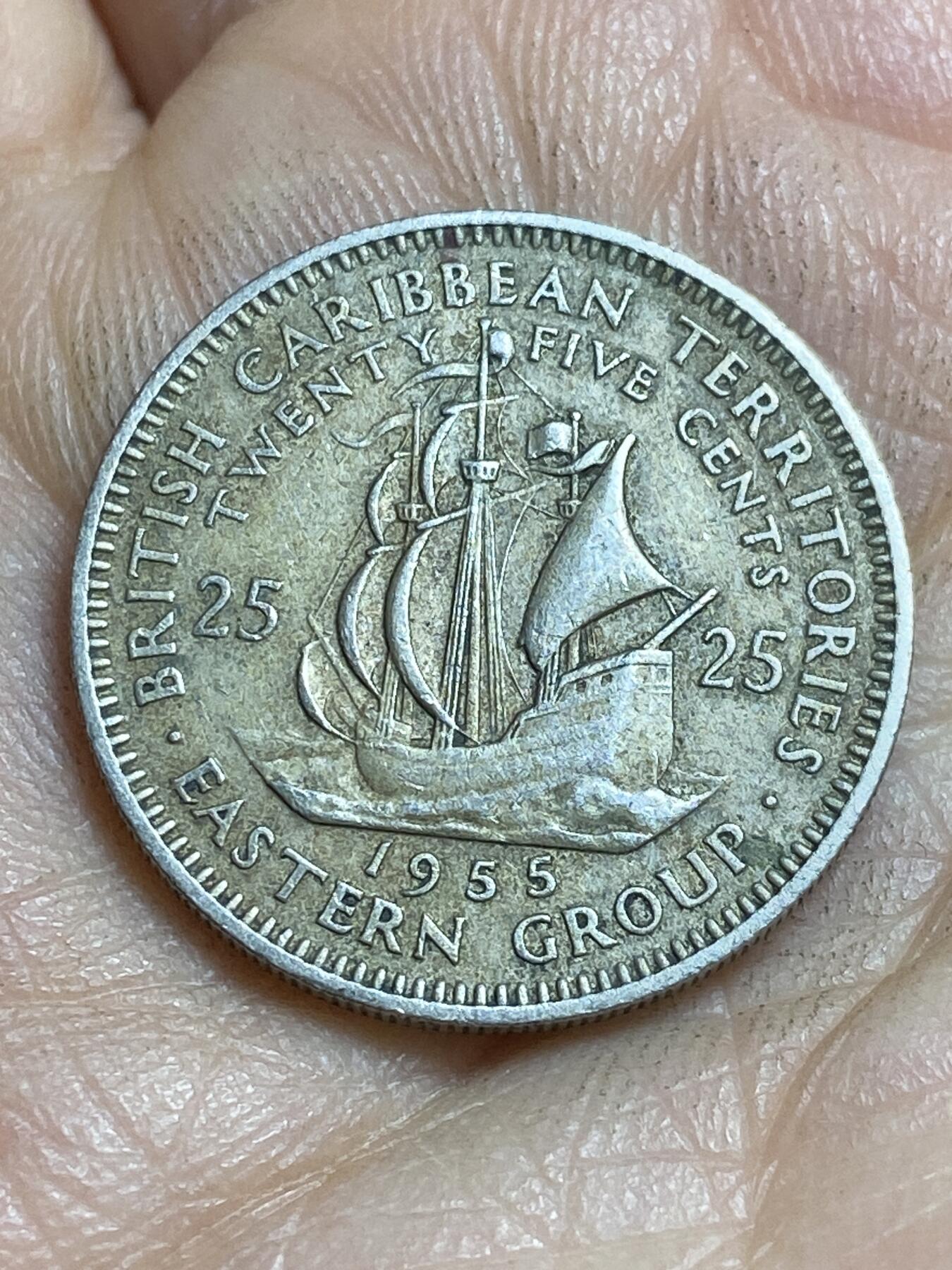 2026年第十六场(总第一百八十五场）外国好品散币场(免佣金) 英属加勒比领地1955年25分(伊丽莎白二世青年带冠，首发年)