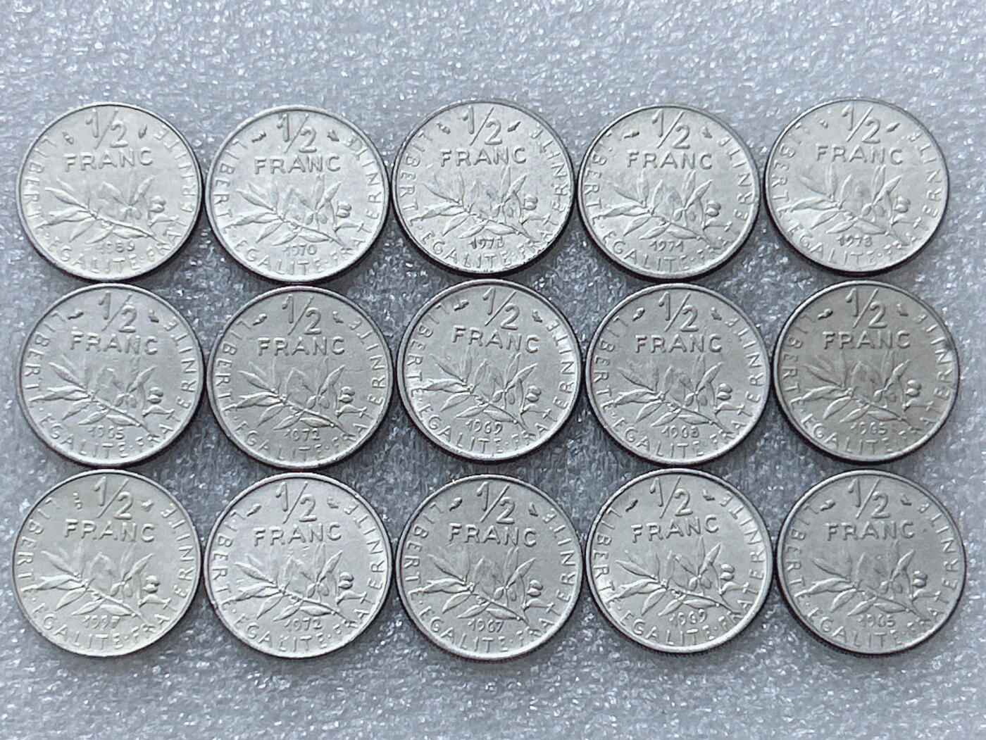 第一海外回流一元起拍收藏 散集专场  第297期 法国1/2法郎硬币 15枚