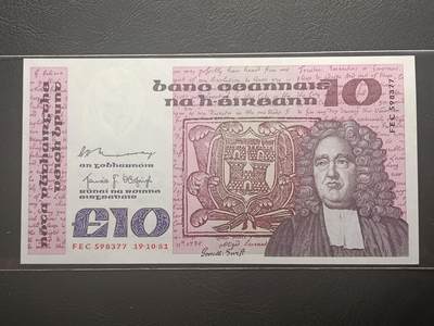 2026二月第一期，总215期 - 爱尔兰1981年10镑UNC-，作家斯威夫特和他生活年代的都柏林地图