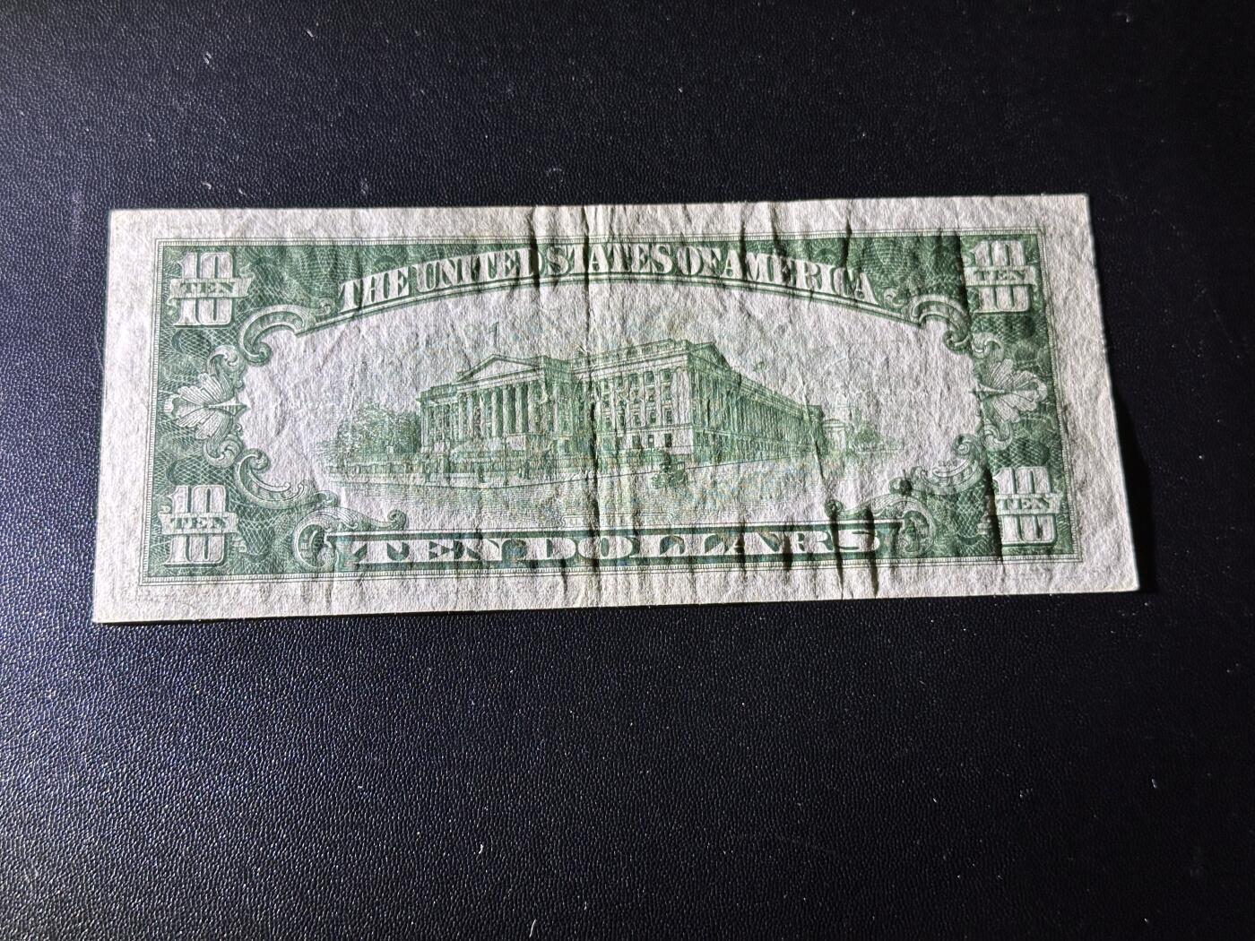 《外钞收藏家》第六百零六期（精品场）（本平台长期征集拍品、欢迎藏友们联系合作） 1934年美国10美元 蓝库印 非全新 品相如图