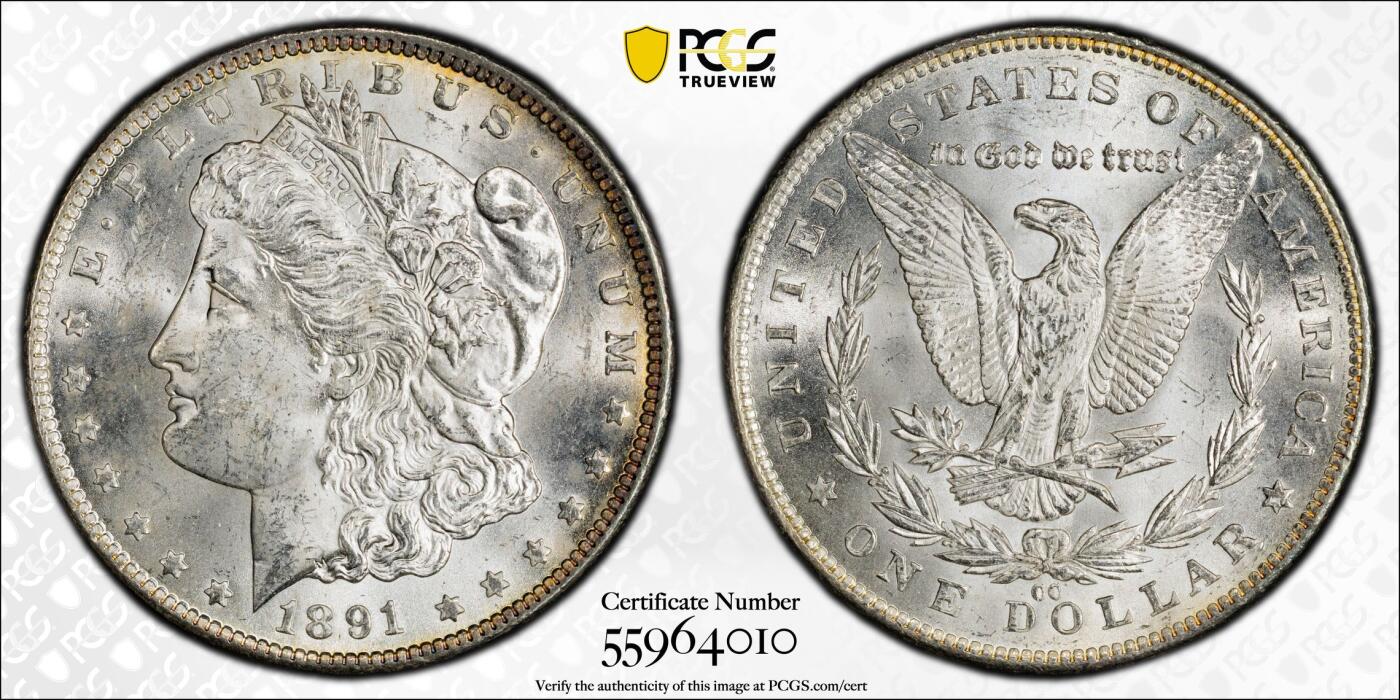 博洋堂世界钱币拍卖第159期（全场包邮） PCGS MS63 美国1891 CC 摩根 卡森厂 麦稀奇首见 高分稀有品种 低评 远超等级的转光 收藏级藏品