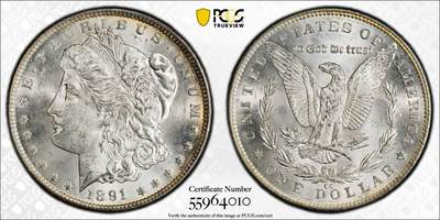 博洋堂世界钱币拍卖第159期（全场包邮） - PCGS MS63 美国1891 CC 摩根 卡森厂 麦稀奇首见 高分稀有品种 低评 远超等级的转光 收藏级藏品