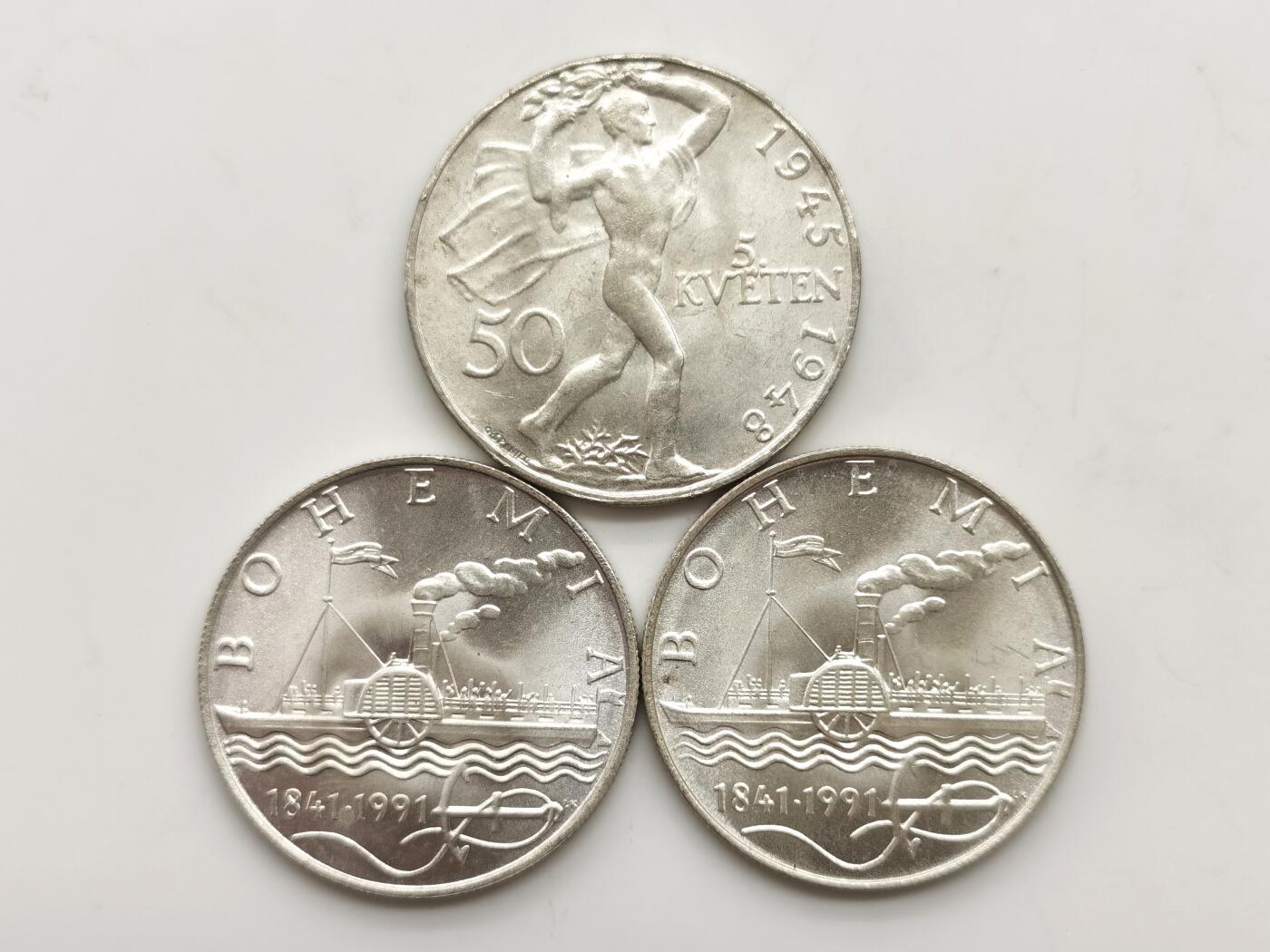 博洋堂世界钱币拍卖第159期（全场包邮） 捷克斯洛伐克50克朗纪念银币一组3枚，含1948年布拉格起义三周年，原卷品相