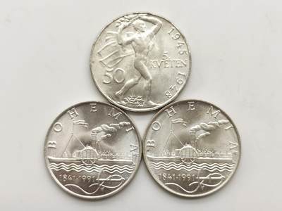 博洋堂世界钱币拍卖第159期（全场包邮） - 捷克斯洛伐克50克朗纪念银币一组3枚，含1948年布拉格起义三周年，原卷品相