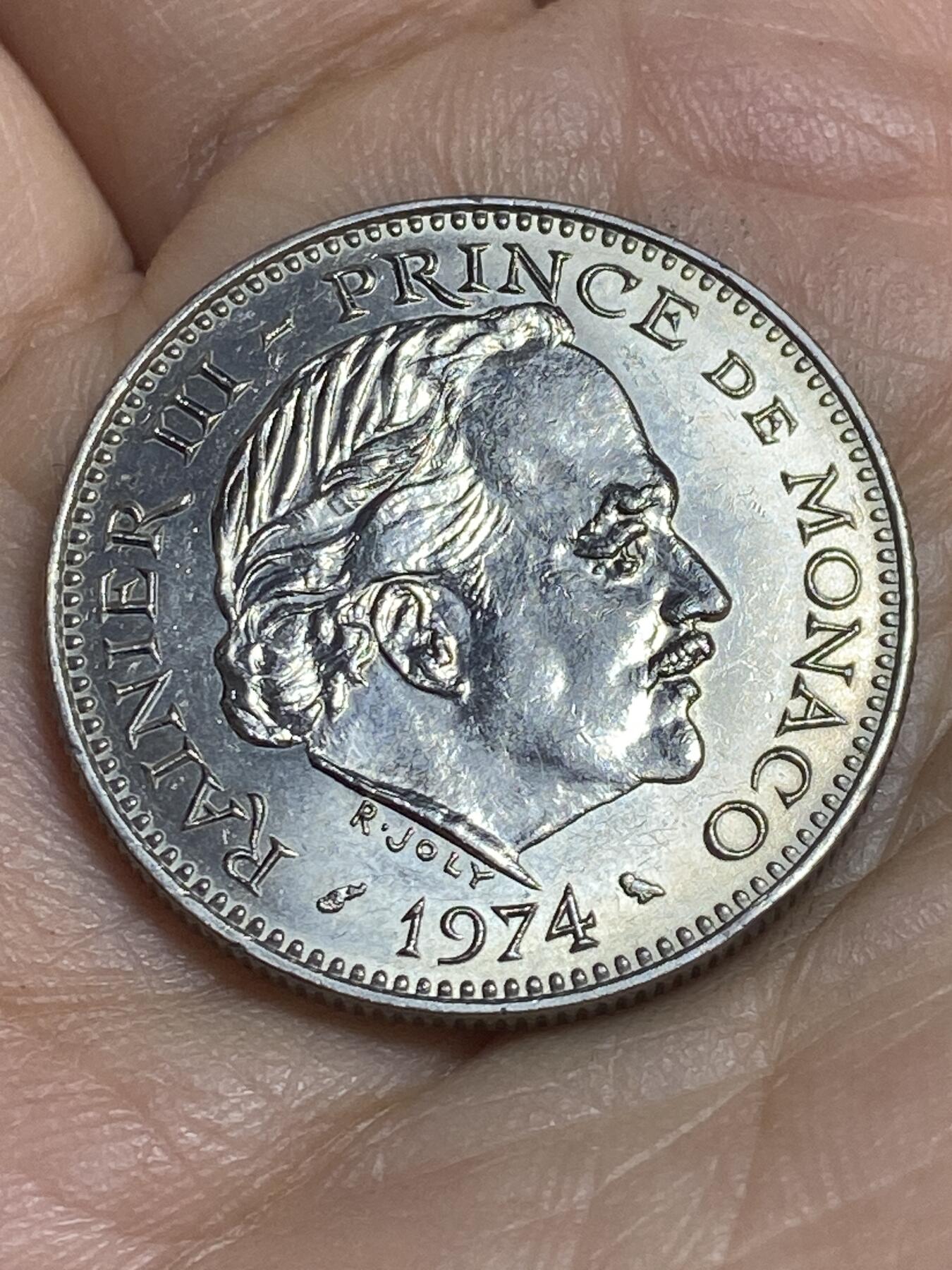 2026年第十六场(总第一百八十五场）外国好品散币场(免佣金) 原光好品–摩纳哥🇲🇨1974年5法郎(兰尼埃三世第二套第二版，Owl–猫头鹰标)