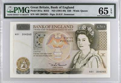 《艾美收藏》第230期-2.1周日外币年前精品场 - 英国50镑 PMG65E D序列 A01冠 全偶数组合无347