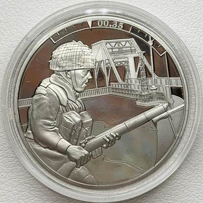 ＜星葵🌻钱币社＞散币克朗场第69期·2月3日发货 - <发行量19995·根西岛和泽西岛联合发行>泽西岛2019年诺曼底登陆24小时·0点35·炮兵确保桥梁安全5镑克朗型精制纪念币