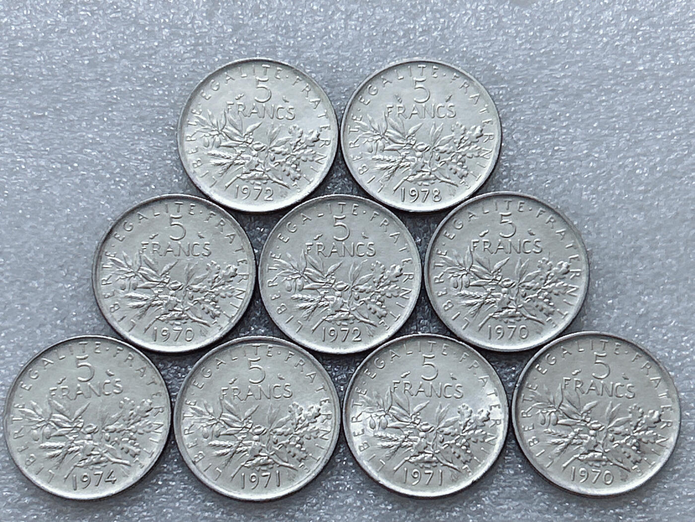 第一海外回流一元起拍收藏 散集专场  第297期 法国5法郎硬币 9枚