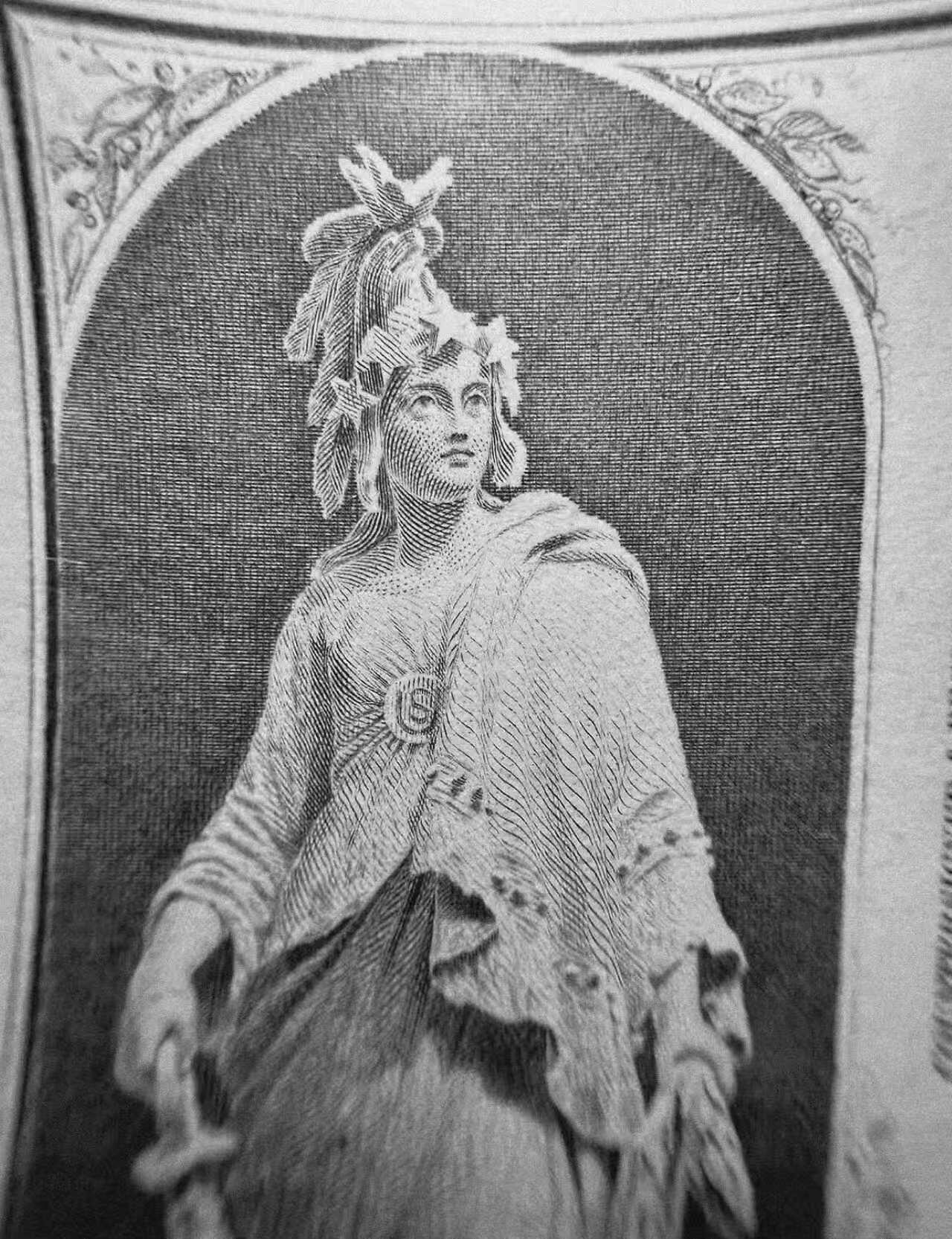 《外钞收藏家》第六百零六期（精品场）（本平台长期征集拍品、欢迎藏友们联系合作） 1859 年美国密歇根州兰辛国会银行（ The Bank of the Capitol）5 美元纸币雕刻版票样纪念卡  1994年由美国钞票公司（ABNC）使用百年原钞凹凸母版印制（非普通平面印刷）并以极小规模限量发行 正面左侧为“自由（Freedom）”雕像——该像现矗立于美国国会大厦顶部 背面为美钞公司总裁认证签名 为高价原版老美钞收藏欣赏之平替