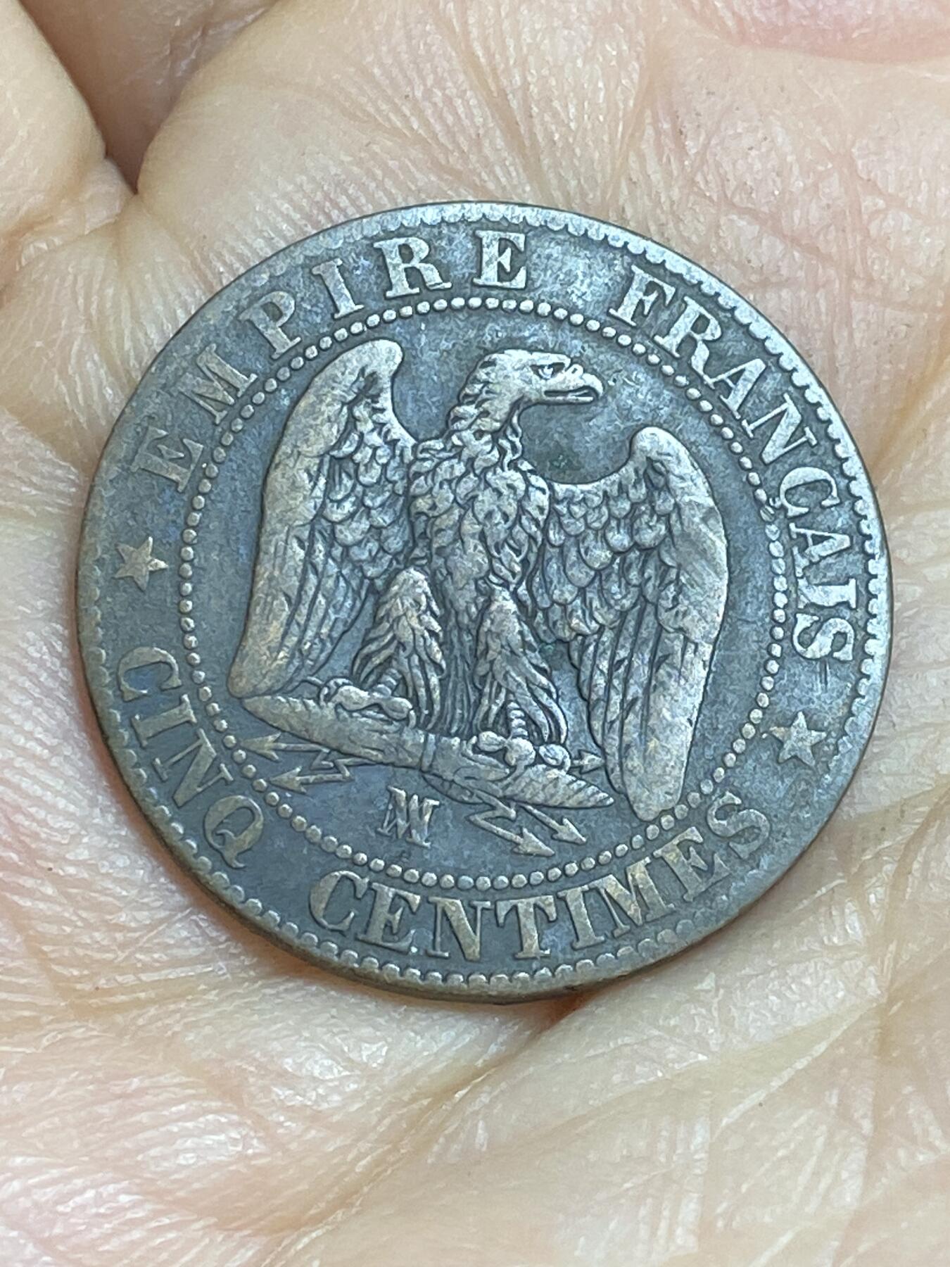 2026年第十六场(总第一百八十五场）外国好品散币场(免佣金) 币微不平–法兰西第二帝国1854年5生丁(拿破仑三世第一版，MA标马赛造)