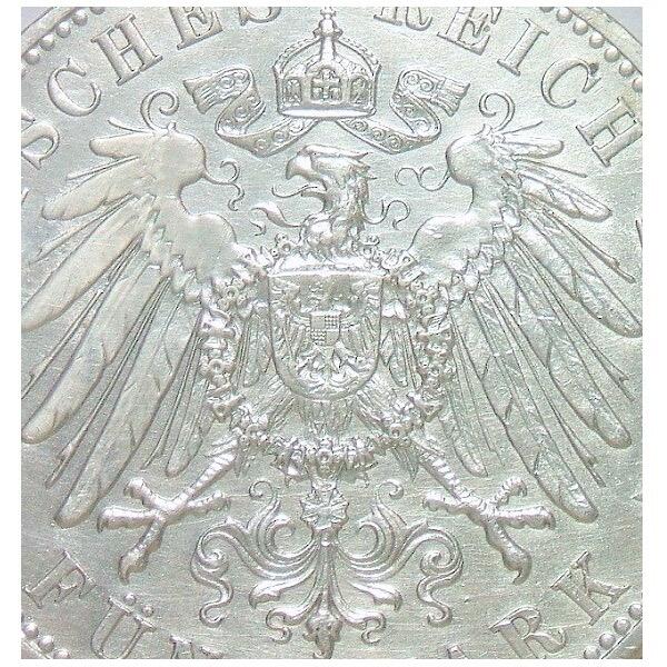 【银】德国巴登1913年 腓特烈二世5马克大银币 爽品