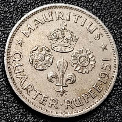 泉币菌-第180场- 精品福利场 - 乔治六世英属毛里求斯 1/4卢比镍铜硬币1951年 19mm3g